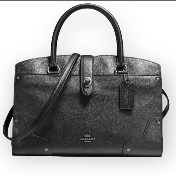 Coach Mercer Leather Satchel Handbag Metallic Graphite Bag - Picture 6 of 6